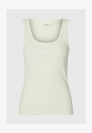 Ribbet tanktop i blød pastelfarve grøn, med en rund halsudskæring og brede stropper. Fremstillet af en strækbar bomuldsblanding for komfort.