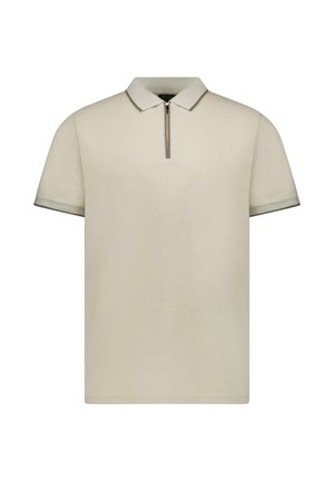 Polo met korte mouwen in licht beige, met een halve ritskraag, contrasterende bies aan de mouwen en een gestructureerde stof.
