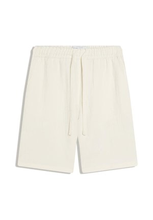 Crèmekleurige shorts met elastische taille, trekkoord en zijzakken, gemaakt van lichtgewicht stof.