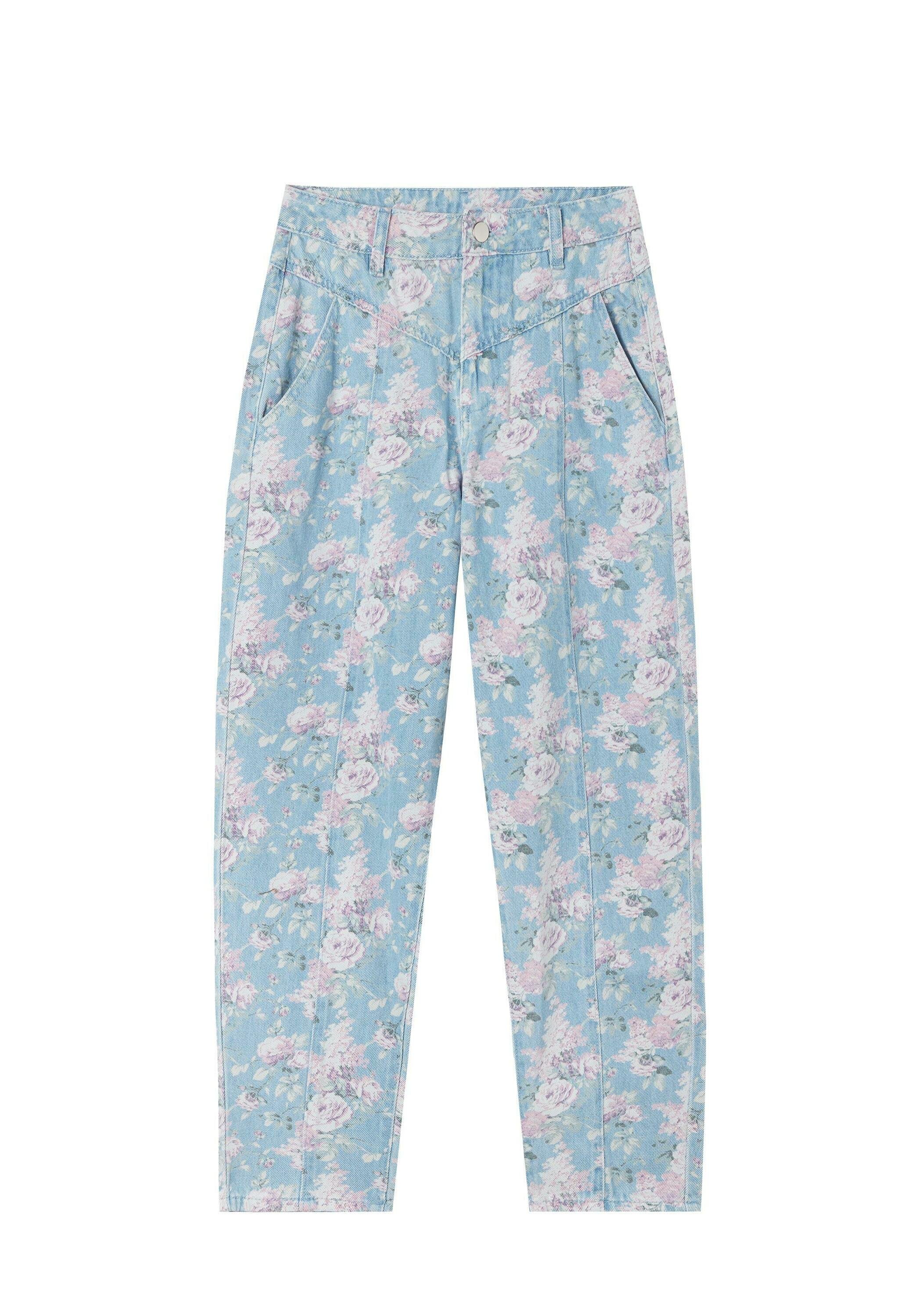 Tezenis MIT HOHEM BUND UND ERHABENEN NÄHTEN - Jeans slim fit - hellblau  light denim blue floral print/celeste screziato - Zalando