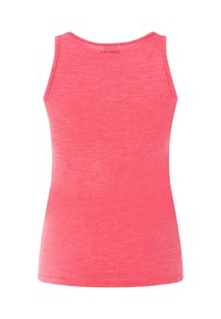 Rosa ärmelloses Tanktop mit weicher Textur, rundem Ausschnitt und figurbetontem Design, das ein dezentes meliertes Muster aufweist.