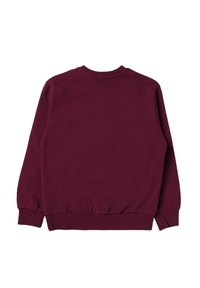 Sweatshirt bordeaux con collo rotondo, maniche lunghe e polsini a costine. Texture liscia, design minimal e senza loghi o motivi visibili.