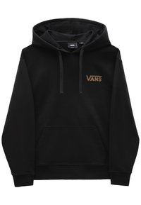 Felpa nera con cappuccio, maniche lunghe, tasca a marsupio e logo "VANS" in bronzo sulla parte superiore sinistra del petto. Materiale morbido, vestibilità regolare.