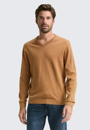 MIT V-AUSSCHNITT - Maglione - mid brown melange