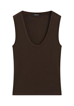 Massimo Dutti, COTTON BLEND V-NECK TOP - Top - mottled dark brown