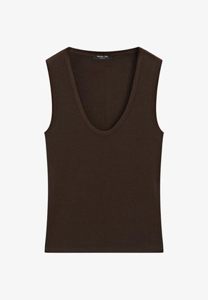 Massimo Dutti, COTTON BLEND V-NECK TOP - Top - mottled dark brown