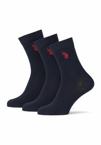 Námornícke bavlnené ponožky v dĺžke po členky, s červeným logom na boku. Sada troch kusov, s rebrovanými vrchmi a hladkou textúrou.