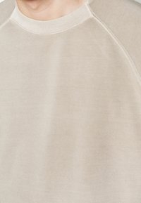 Jasno beżowy sweatshirt wykonany z miękkiego materiału. Posiada okrągły dekolt i rękawy raglanowe. Gładka tekstura z minimalnymi detalami szwów.