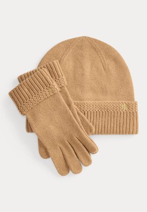 RACK-STITCHED KNIT BEANIE & GLOVE SET - Sõrmkindad - classic camel