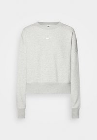 Szary krótki sweatshirt wykonany z miękkiego materiału, z długimi rękawami i prążkowanym dekoltem. Na piersi umieszczone jest małe białe logo Nike.