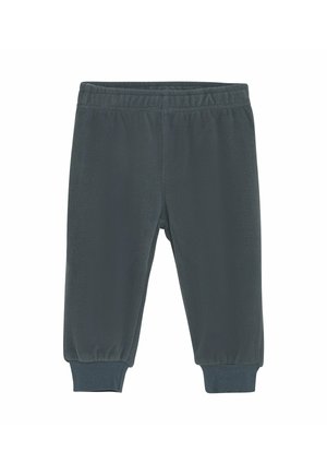 Fleece-Jogginghose in Dunkelgrau mit einem elastischen Bund und gerippten Bündchen, ausgestattet mit einer weichen Textur und ohne sichtbare Muster oder Hardware.