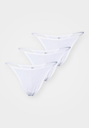 Kolm valget puuvillast string-aluseid eristuvate õhukeste rihmadega, siledat tekstuuri ja minimalistlikku disaini.