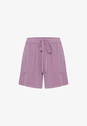 Heledad lilla lühikesed püksid pehmest kangast, millel on elastne veelja ja stringiga, ning kaks esist taskut nurkadega disainiga.