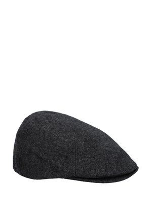 Czapka typu flat cap wykonana z ciemnoszarego materiału. Posiada zaokrągloną koronę, krótki daszek oraz teksturowane wykończenie, co podkreśla klasyczny design.