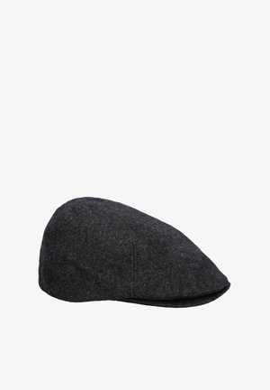 Czapka typu flat cap wykonana z ciemnoszarego materiału. Posiada zaokrągloną koronę, krótki daszek oraz teksturowane wykończenie, co podkreśla klasyczny design.