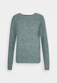 Pitkähihaista neuletta, jossa on teksturoitu, hehkuva teal-kangas. Ominaisuudet pyöreä kaula-aukko ja suora helma. Pehmeä ja kevyt muotoilu.