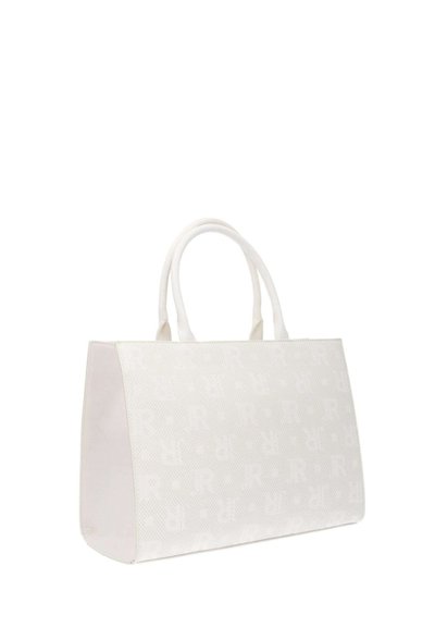Borsa tote bianca con una superficie texture, caratterizzata da un sottile motivo a monogramma. Manici arrotondati e forma rettangolare ben strutturata.