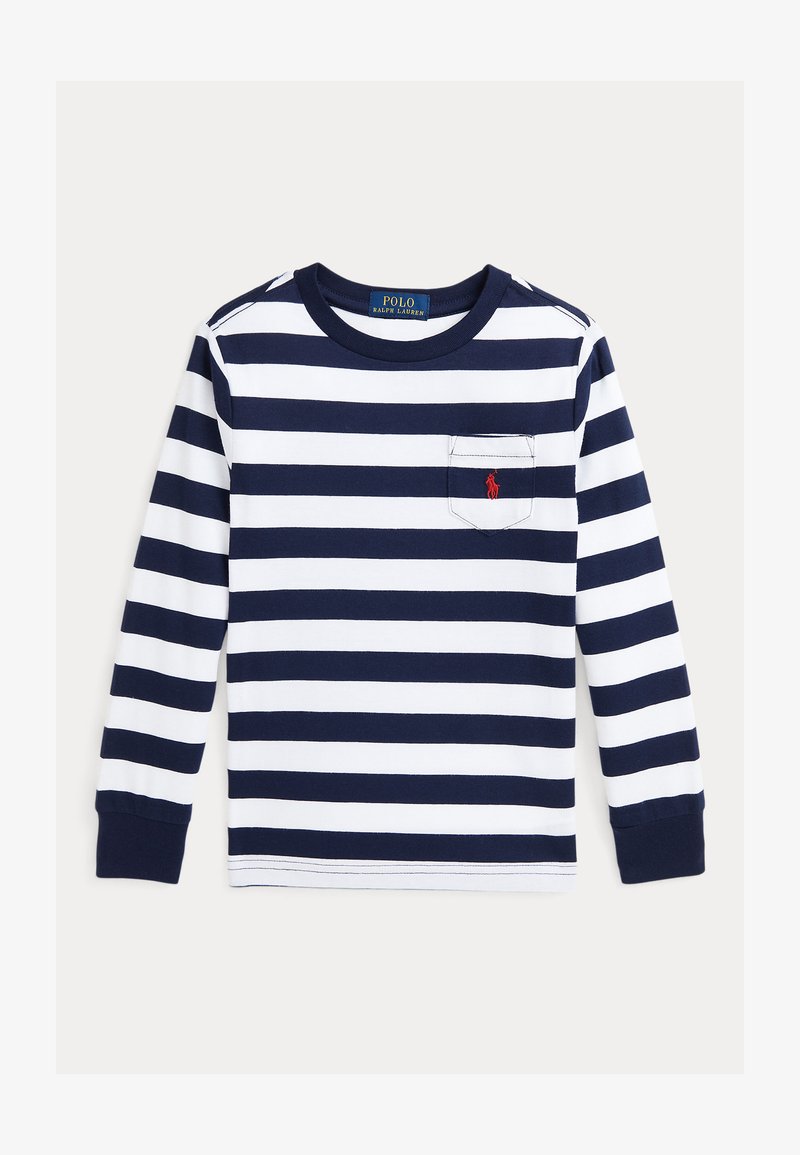 Polo Ralph Lauren STRIPED COTTON LONG-SLEEVE POCKET TEE - Langærmet T-shirt - white/refined navy