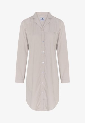 Gestreept shirt in lichtbeige met lange mouwen, knoopsluiting aan de voorkant en een borstzak. Zachte stof met een soepele textuur en ronde zoom.