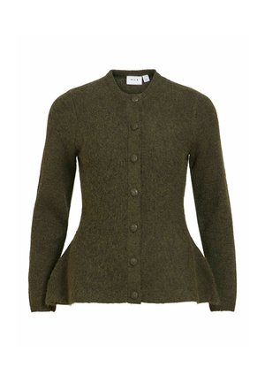 VILA, VIBOWS O-NECK PEPLUM KNIT CARDIGAN/RN - Gilet - forest night