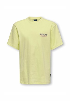 Light yellow short-sleeve t-shirt with "BARBADOS Tropicale" text printed on the left chest area.