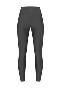 Donkergrijze geribbelde leggings met een hoge tailleband, met een gladde textuur en een aansluitend ontwerp dat naar de enkels toe taps toeloopt.
