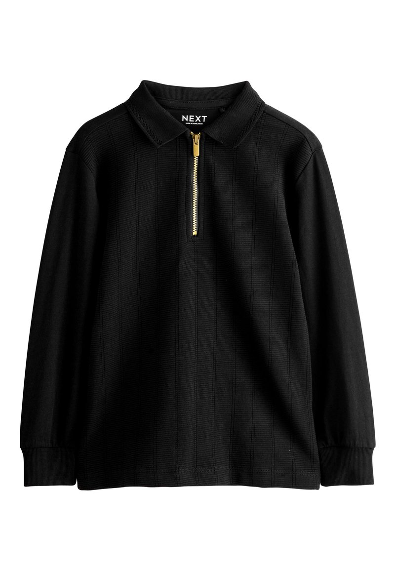 Next REGULAR FIT - ZIP NECK TEXTURED LONG SLEEVE - Bluză polo - black