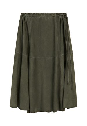 SUEDE FINISH WITH GATHERED DETAIL - Jupe en cuir - khaki
