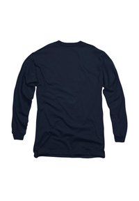 Navy long-sleeve t-shirt made of smooth fabric; features a crew neckline and relaxed fit with no visible patterns or graphics.