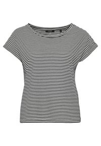 Černobíle pruhované krátké rukávy tričko s kulatým výstřihem a uvolněným střihem, vyrobené z měkké, lehké tkaniny.