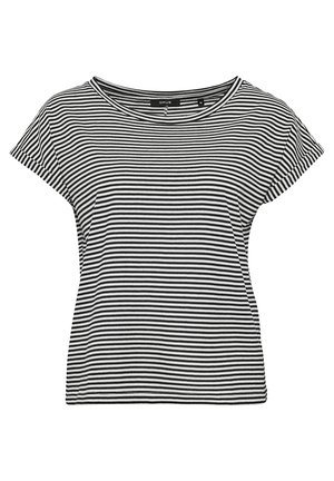 Sort-hvidstribet kortærmet t-shirt med rund halsudskæring og afslappet pasform, lavet af blødt, letvægtigt stof.