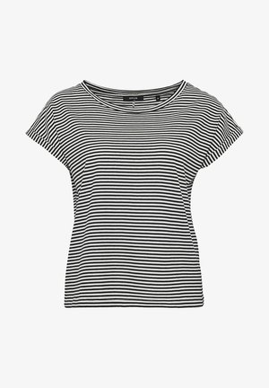 T-shirt a maniche corte a righe bianche e nere con scollatura rotonda e vestibilità rilassata, realizzato in tessuto morbido e leggero.