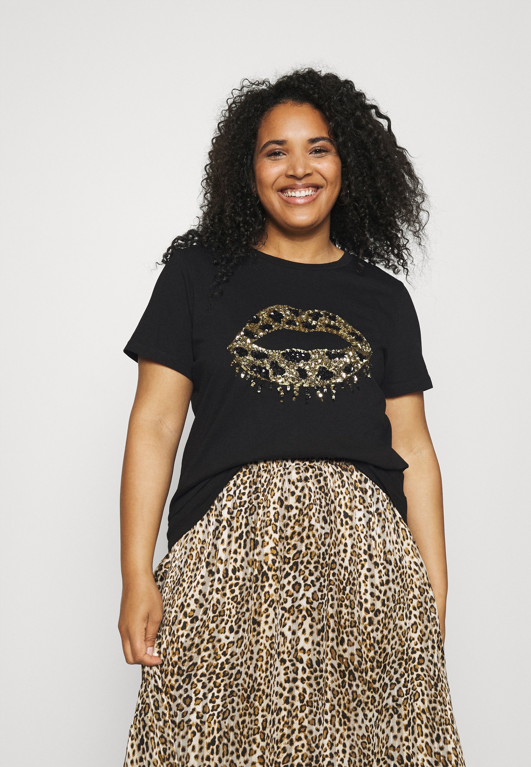 SEQUIN LIPS - Print T-shirt - black 