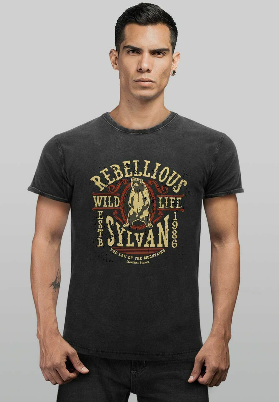 Neverless VINTAGE PRINT REBELLIOUS SY Print T shirt schwarz black Zalando
