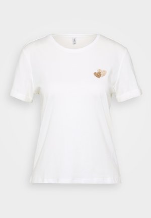 Witte t-shirt met korte mouwen van katoen, met een klein gouden hartontwerp op de linkerkant van de borst. Klassieke ronde hals, relaxed fit.