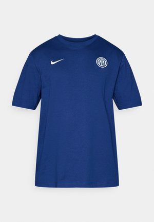 Blue cotton short-sleeve T-shirt with a round neck, featuring a white Nike logo on the shoulder and a round club emblem on the chest.
