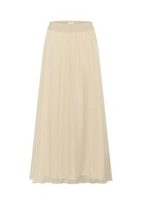 Dlhá, plynulá sukňa v svetlo béžovej farbe. Vyrobená z priesvitnej tkaniny s elastickým pásom pre pohodlie. Jednoduchý, elegantný dizajn.