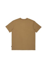 Koszulka z krótkim rękawem w jednolitym, jasnobrązowym kolorze. Wykonana z bawełny, z okrągłym dekoltem i luźnym krojem. Bezszwowy design tylnej części.