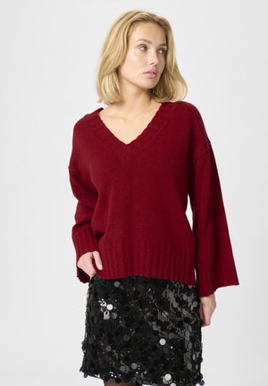 V-NECK - Jumper - burgundy red