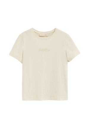 T-shirt crème à manches courtes avec col rond, orné d'un texte brodé subtil « Polo Club » au centre devant.