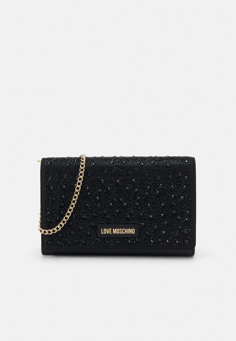 Sac à Bandoulière Love Moschino – Noir, Raffia Et PU, Studs Dorés – Fermeture Zip, Poches Intérieures – Pour Femme, Quotidien, Sortie