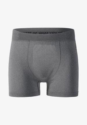 Grå boxershorts med glatt tekstur, med en bred elastisk midjebånd og en frontlomme. Designet inkluderer minimale sømdetaljer.