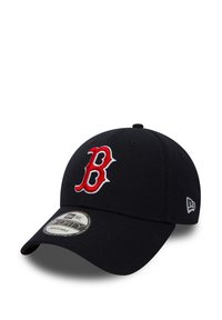 Black baseball cap with an embroidered red "B" logo on the front, adjustable strap, and a curved brim. Fabric texture is smooth.