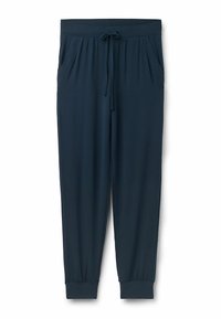 Navy Jogginghosen aus weichem Stoff, mit einem elastischen Bund mit Kordelzug, seitlichen Taschen und elastischen Bündchen am Knöchel.