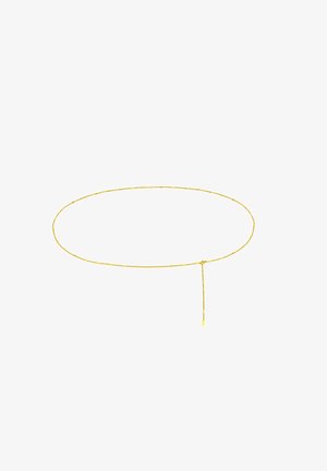 Goldene Kettenarmband mit einem zarten Glieddesign und einem kleinen Anhänger. Verfügt über eine minimalistische Ästhetik und eine verstellbare Länge für den perfekten Sitz.