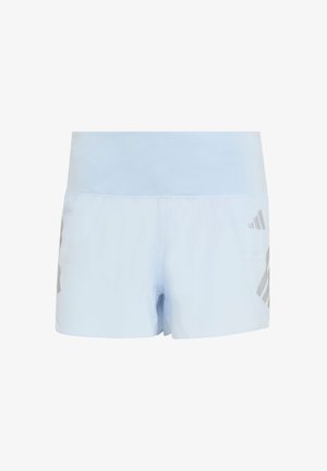 Pantaloncini sportivi azzurri caratterizzati da una texture liscia, una fascia larga in vita e accenti di logo grigio a contrasto sui lati inferiori.