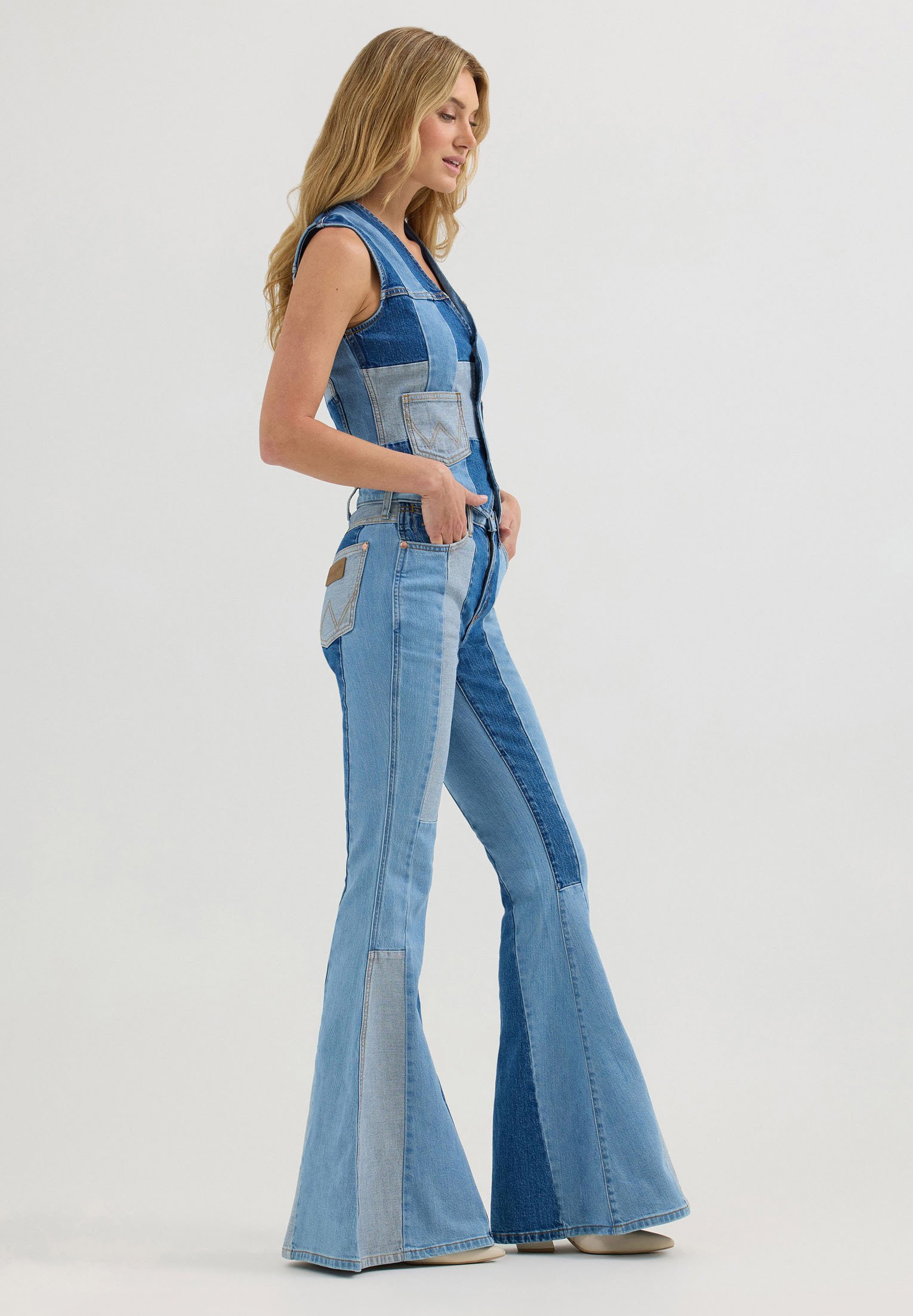 【EEUN】Blue Patch Bootcut Denim Wrangler - Jeansy Bootcut/niebieski denim - Zalando.pl