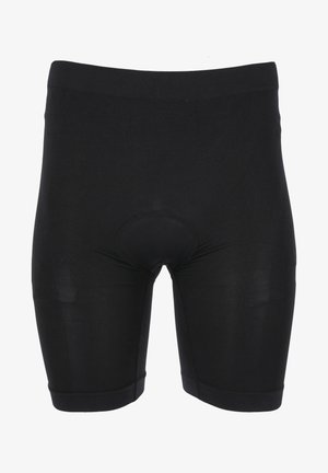 Zwarte fietsshorts gemaakt van rekbaar, vochtafvoerend stof. Kenmerkt zich door een gevoerde inzet en een brede elastische tailleband voor comfort.