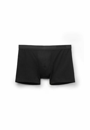 Zwarte katoen boxer shorts met een zachte elastische tailleband. Heeft een opening aan de voorkant en een gladde textuur, ontworpen voor comfort.