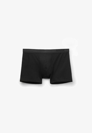 Zwarte katoen boxer shorts met een zachte elastische tailleband. Heeft een opening aan de voorkant en een gladde textuur, ontworpen voor comfort.